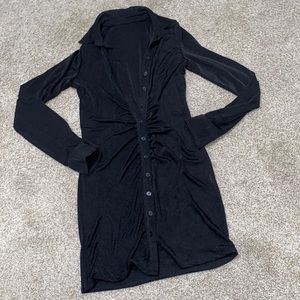 Y2k short dress black button up long sleeve
